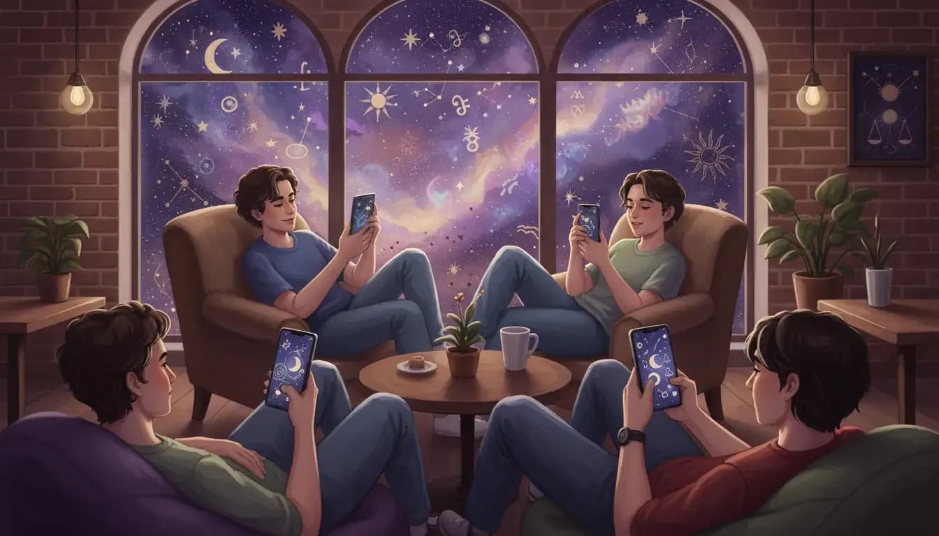 Young people with smartphones reading astrology and horoscopes