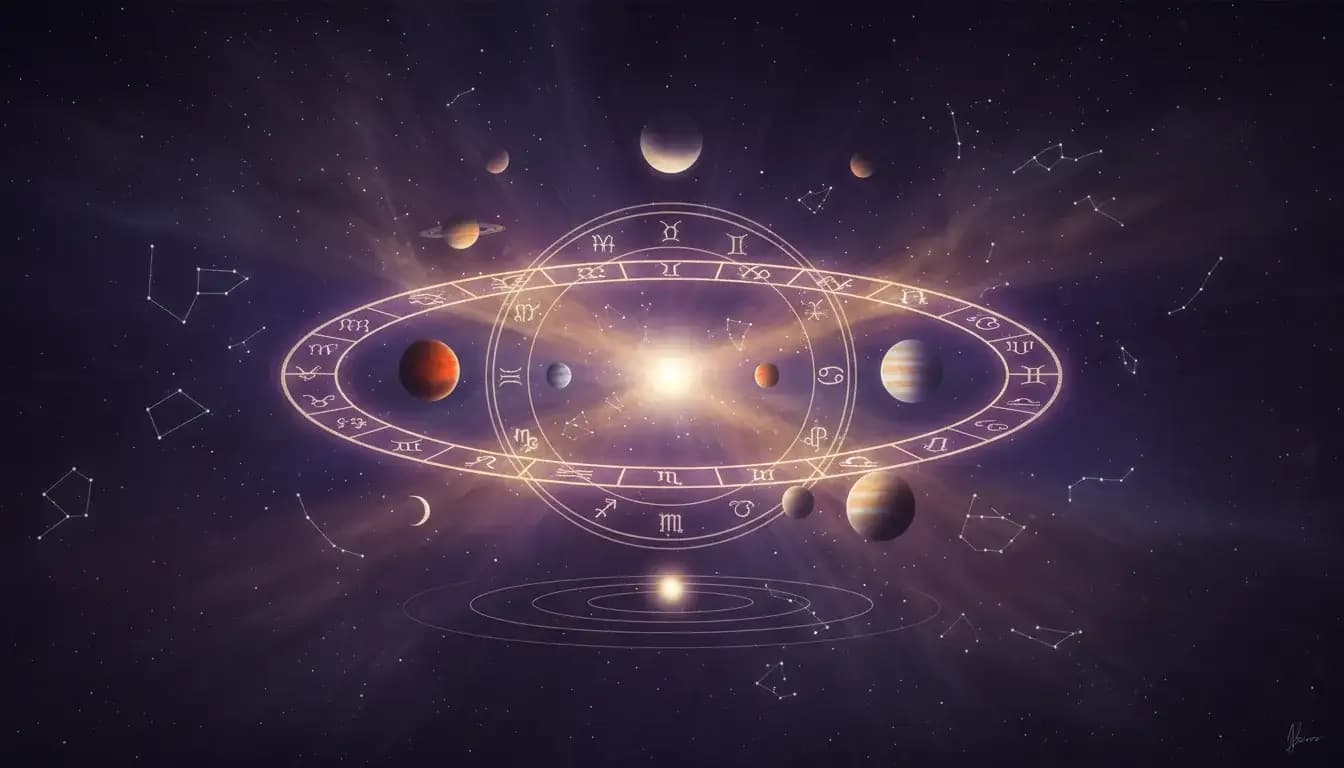 Celestial sky and zodiac symbols representing the essence of astrology